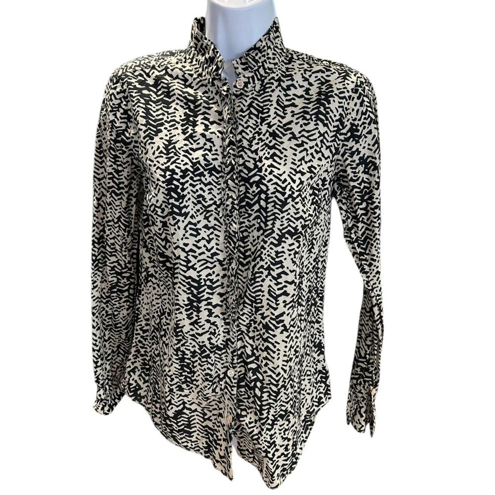 J. CREW Women's Tuxedo Pleat Button up Shirt Sz 2 Black Cream Long Sleeve